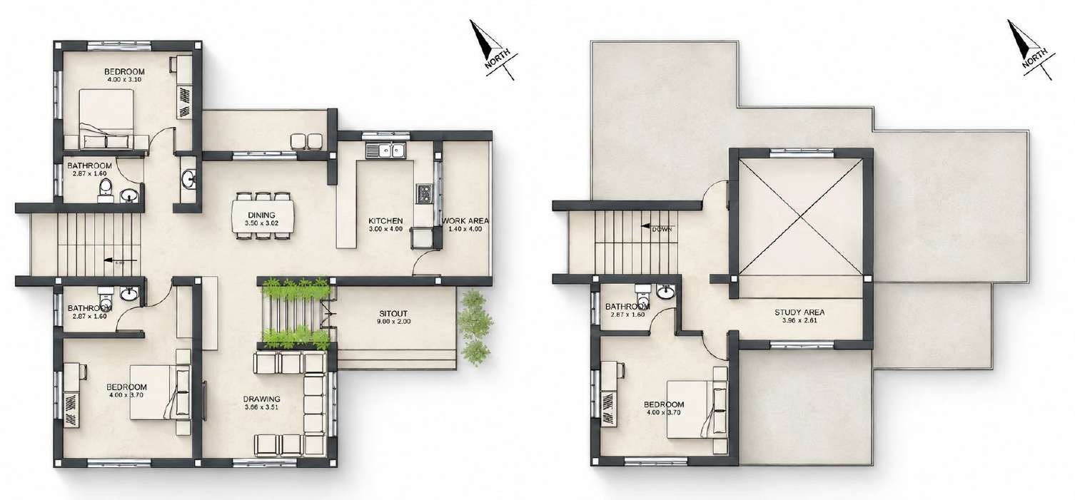 Ground floor and first floor plans of GPT Residence