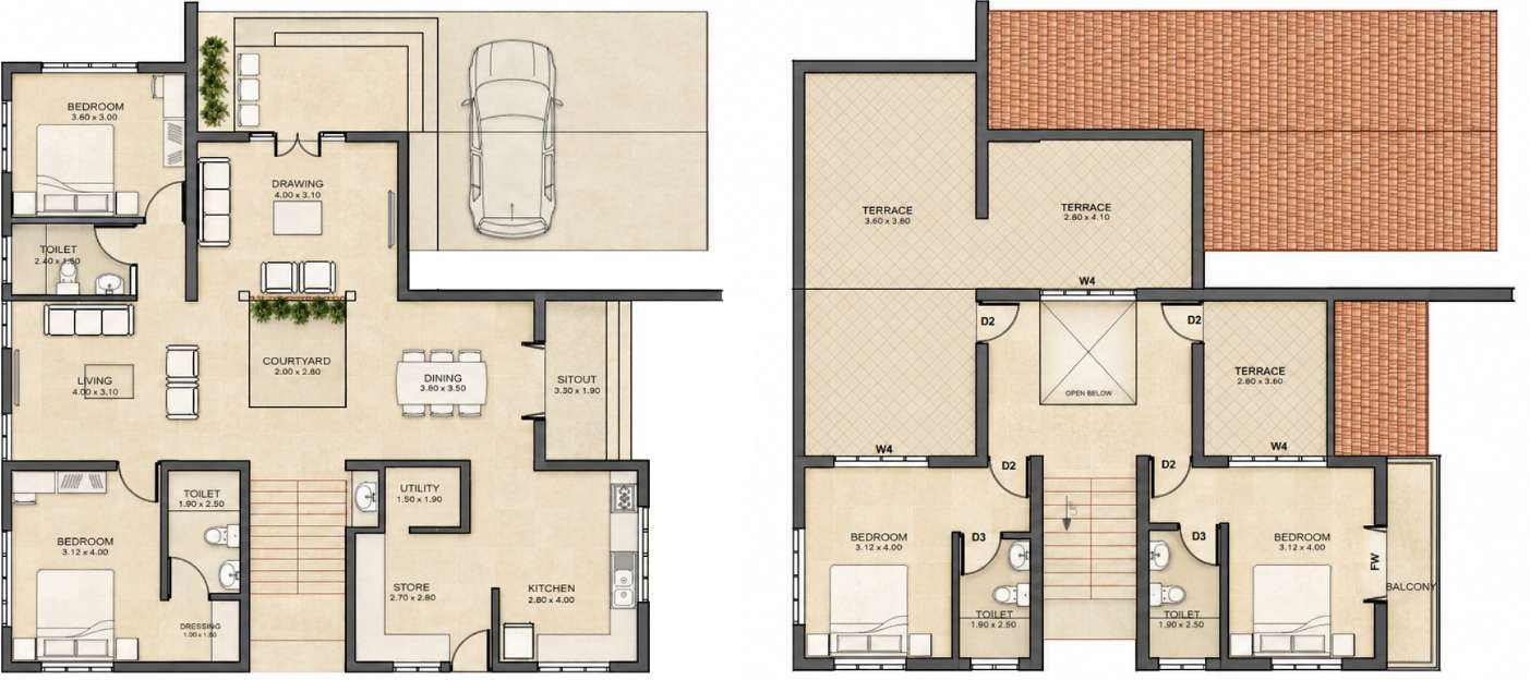 Ground and first floor plans of Jibin Residence