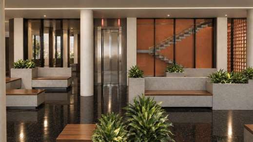 Atrium render towards the lift lobby and staircase with planters
