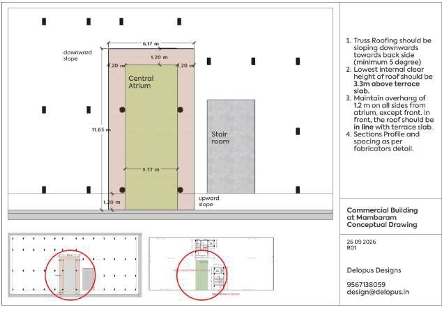 Roofing and facade recommendation drawing for the Mambaram commercial building