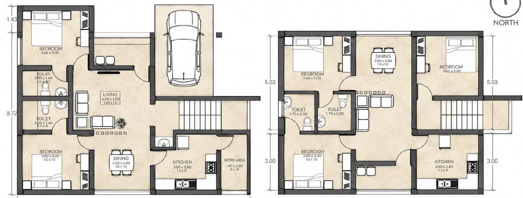 Ground and first floor plans of Valley Twin House