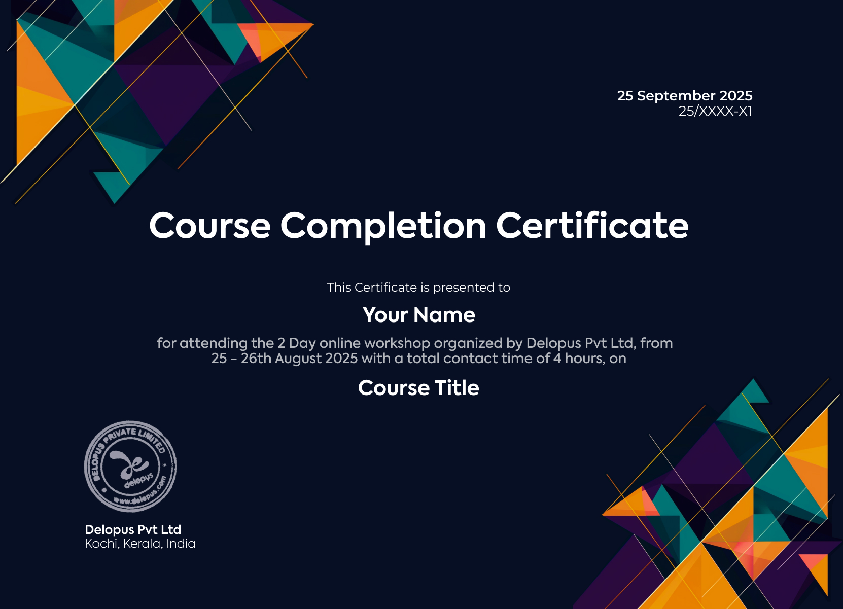 Delopus Interior Design Diploma — Certificate of Completion Course Completion Certificate